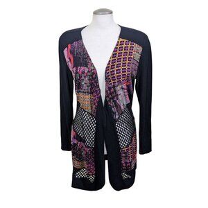 Linea Domani Longline Cardigan Sweater Womens L Open Front Artsy Mixed Media